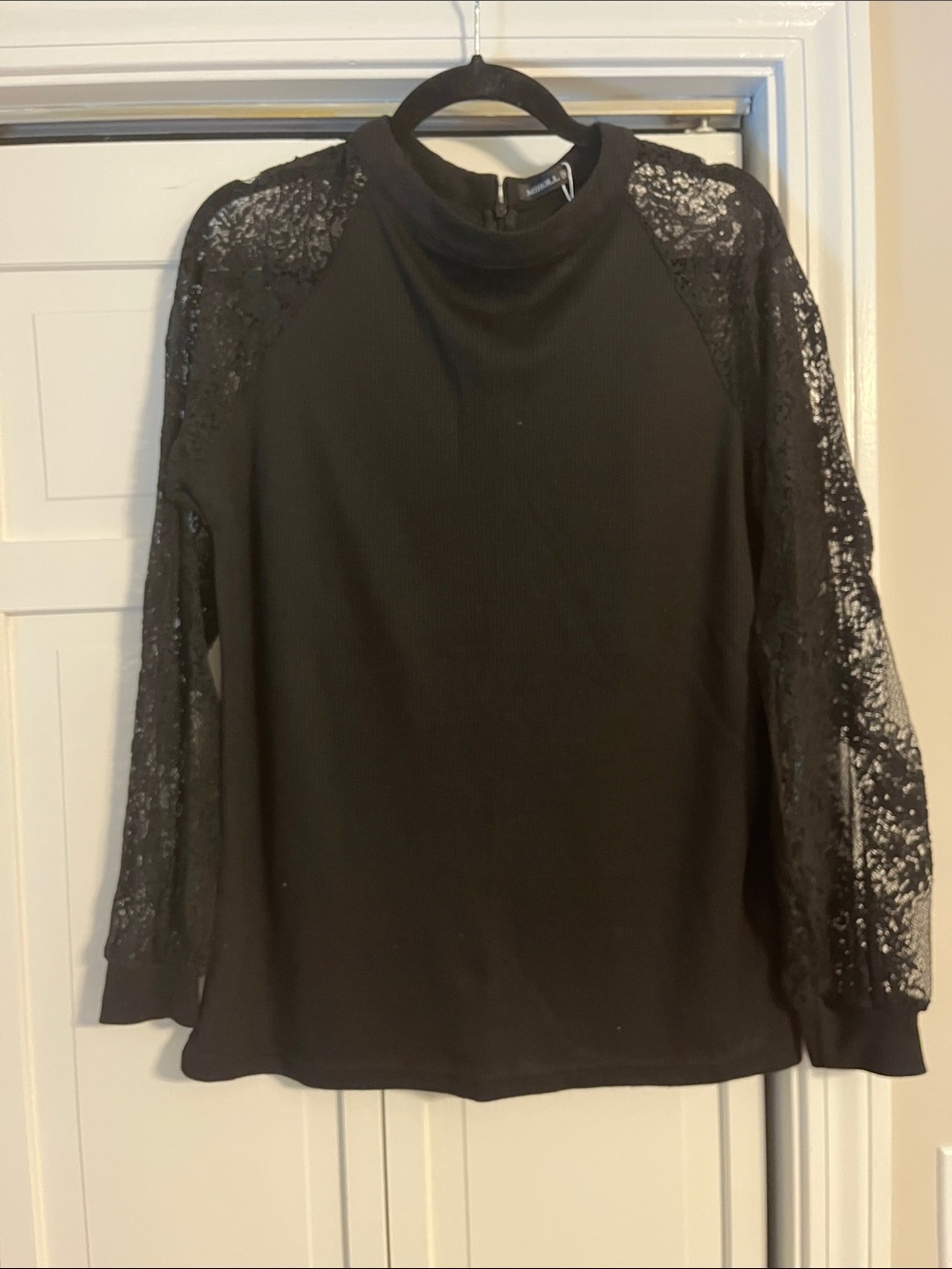 Black Lace-Accent Long Sleeve Top - Women